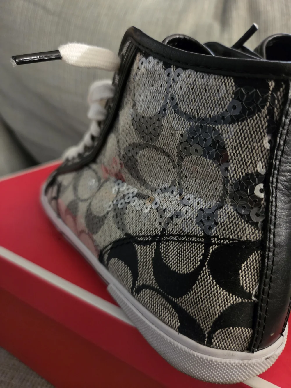 Coach High-Top Sneakers in Black and White Signature Print